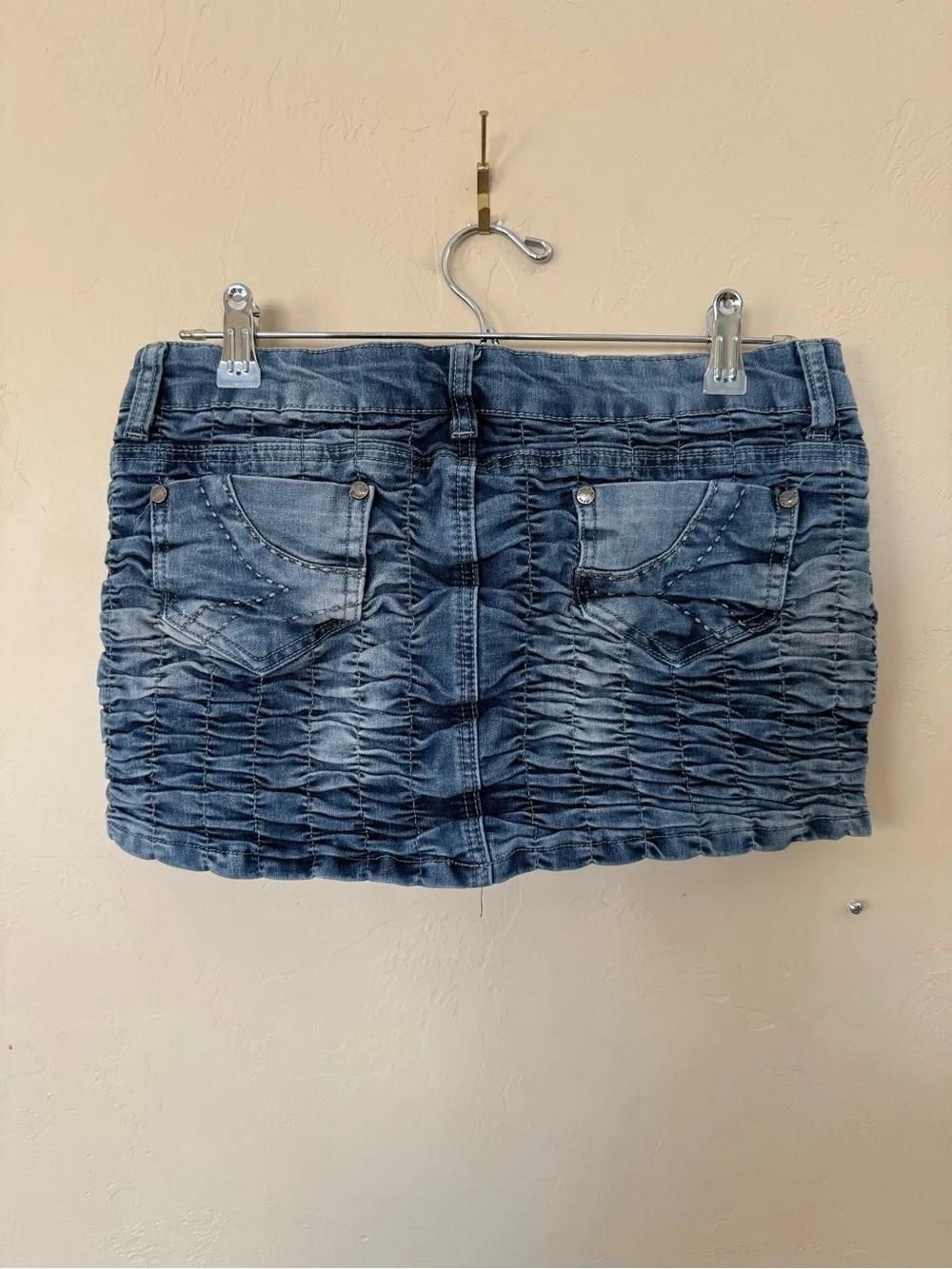 Love LA Ruched Denim Mini Skirt | Size 7 | Y2K Low Rise Micro Mini
